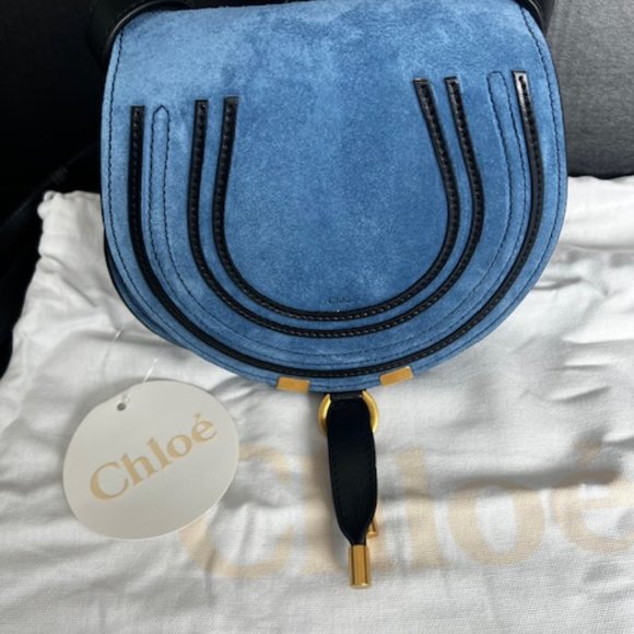 Brand New With Tags Chloe Marcie Cross Body Saddle Blue Suede Bag - Picture 6 of 13